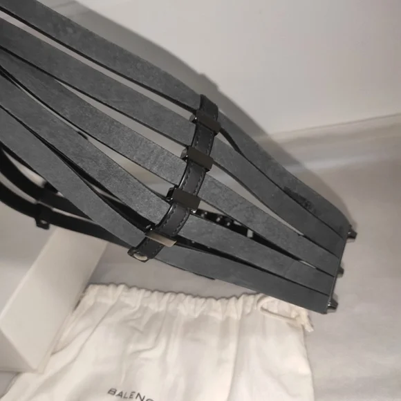 Balenciaga Black Stripes Nubuck And Leather Studded Belt display picture 2